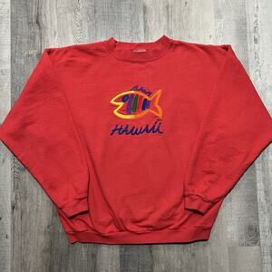 VTG Hawaii Fish Sweatshirt Coral/Salmon Pink Embroidered Travel Sweatshirt